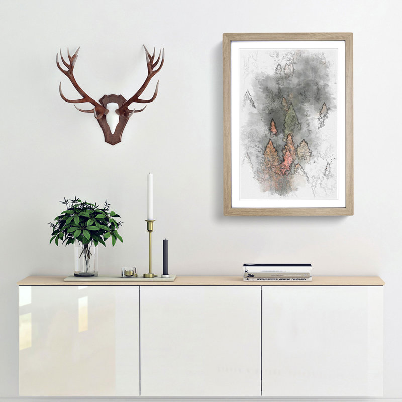 Pointed Trees - Single Picture Frame Painting on MDF, 33cm H x 24cm W x 2cm D, Oak Framed