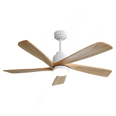 52 Inch Ceiling Fan With Dimmable LED Light 5 Solid Wood Blades Remote Control Reversible DC Motor With Smart Remote Control