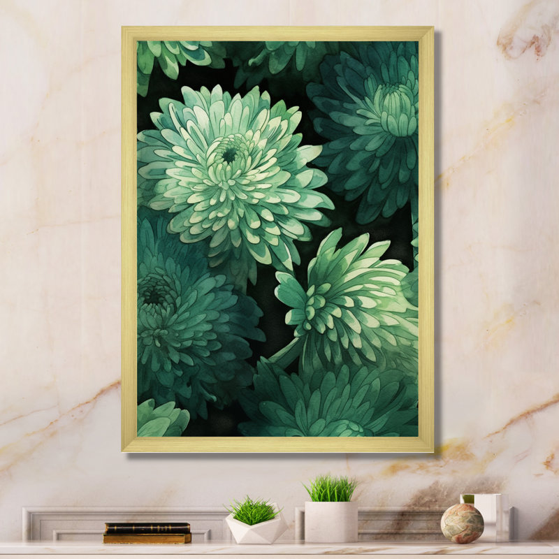 «Green Mums Blossoms» sur toile, Cadre doré à une seule photo, H 32 po x l 16 po x P 1 po