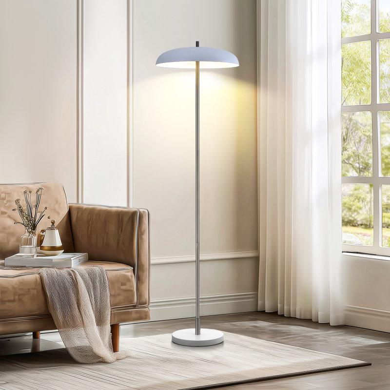 63'' Modern Metal Floor Lamp with Indirect Lighting, White, Polished White
