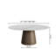 Table basse Mid-Century moderne en pierre ronde avec effet marbre et ton noyer foncé-835655902-835655901