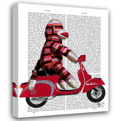 Trinx Fab Funky Gallery Wrapped Canvas Art Titled: Sock Monkey on Moped