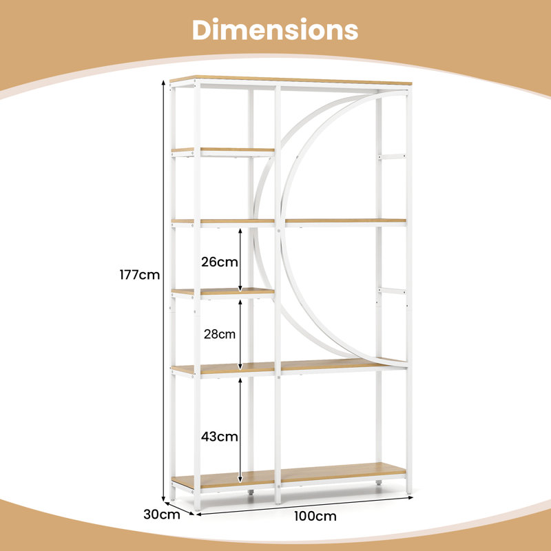 177cm H x 100cm W Metal Etagere Bookcase, Yellow