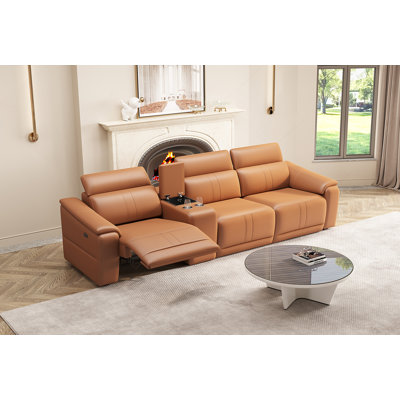Power Recliner Sofa Set, 4-Seat Reclining Sectional Sofa With Adjustable Headrest