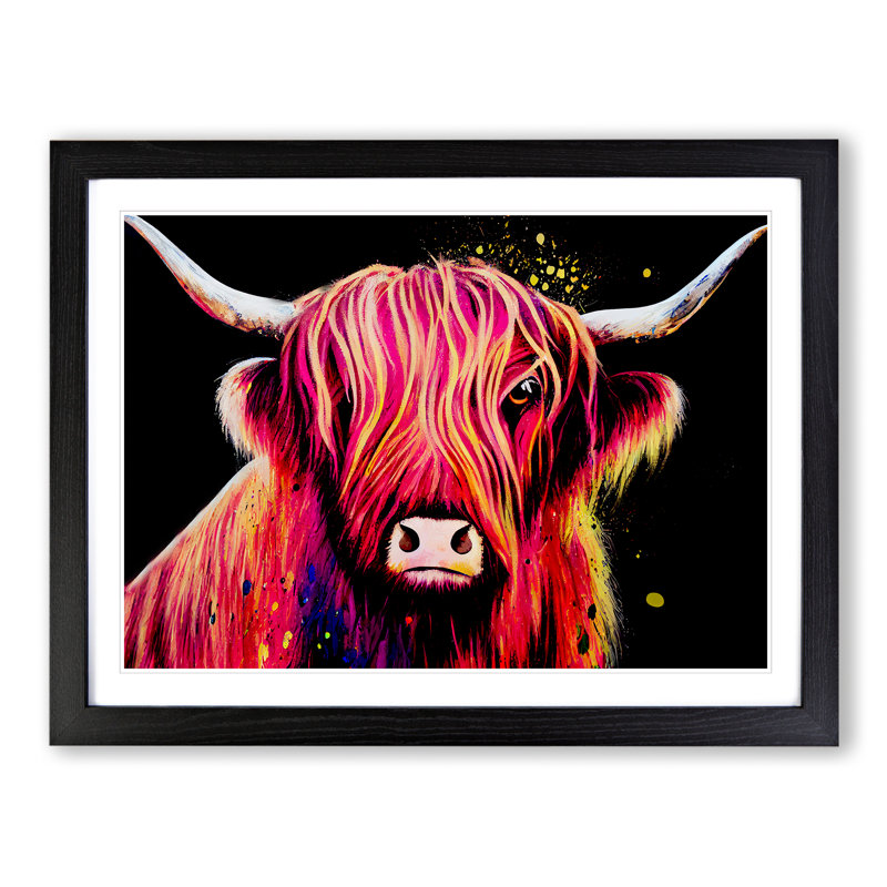 Highland Cow Splash Vol.1 Abstract - Single Picture Frame Print, Black, 46cm H x 64cm W x 2cm D