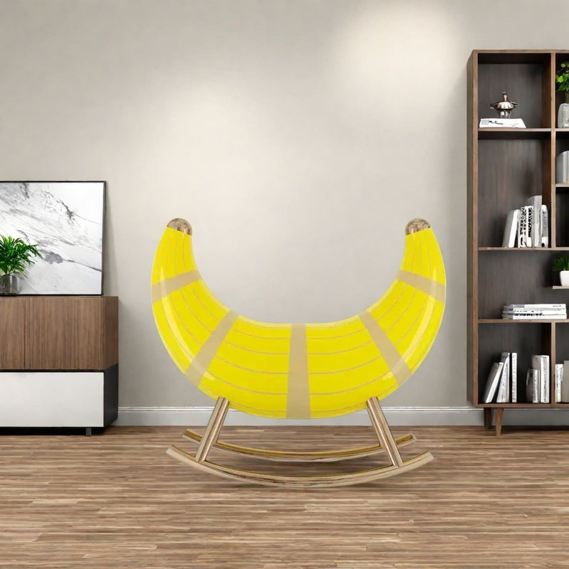 Chaise berçante élégante en forme de lune moderne, Jaune, or
