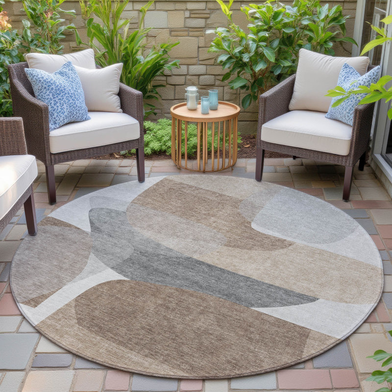 Machine Washable Indoor/Outdoor Xhevrie Mocha Rug, Round 8'