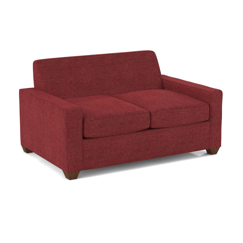 Causeuse à accoudoirs carrés 56 po Avery, Rouge cerise Dorset, Noyer Montana