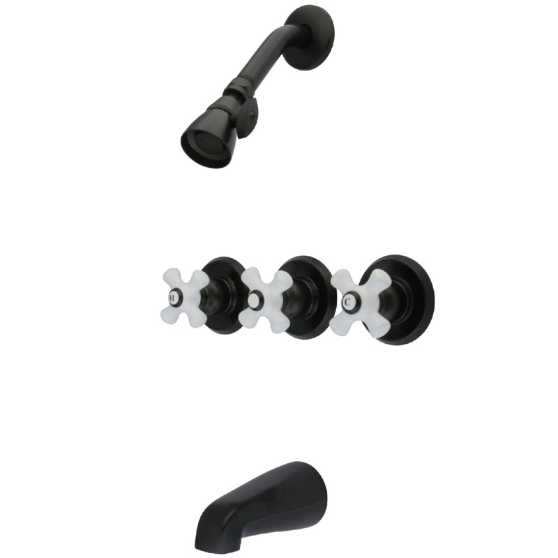 Kingston Brass Victorian Triple-Handle Tub and Shower Faucet, Oil Rubbed Bronze