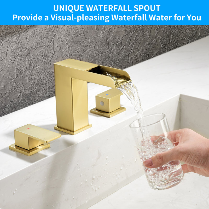 Chute d'eau 8 po Ensemble de robinet de salle de bain à deux poignées avec évier en métal, Or brossé