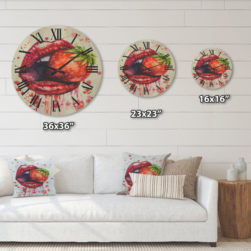 Horloge murale femme léchant une fraise, Moyen