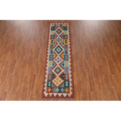 Tapis de couloir oriental réversible en laine Kilim 3 x 10