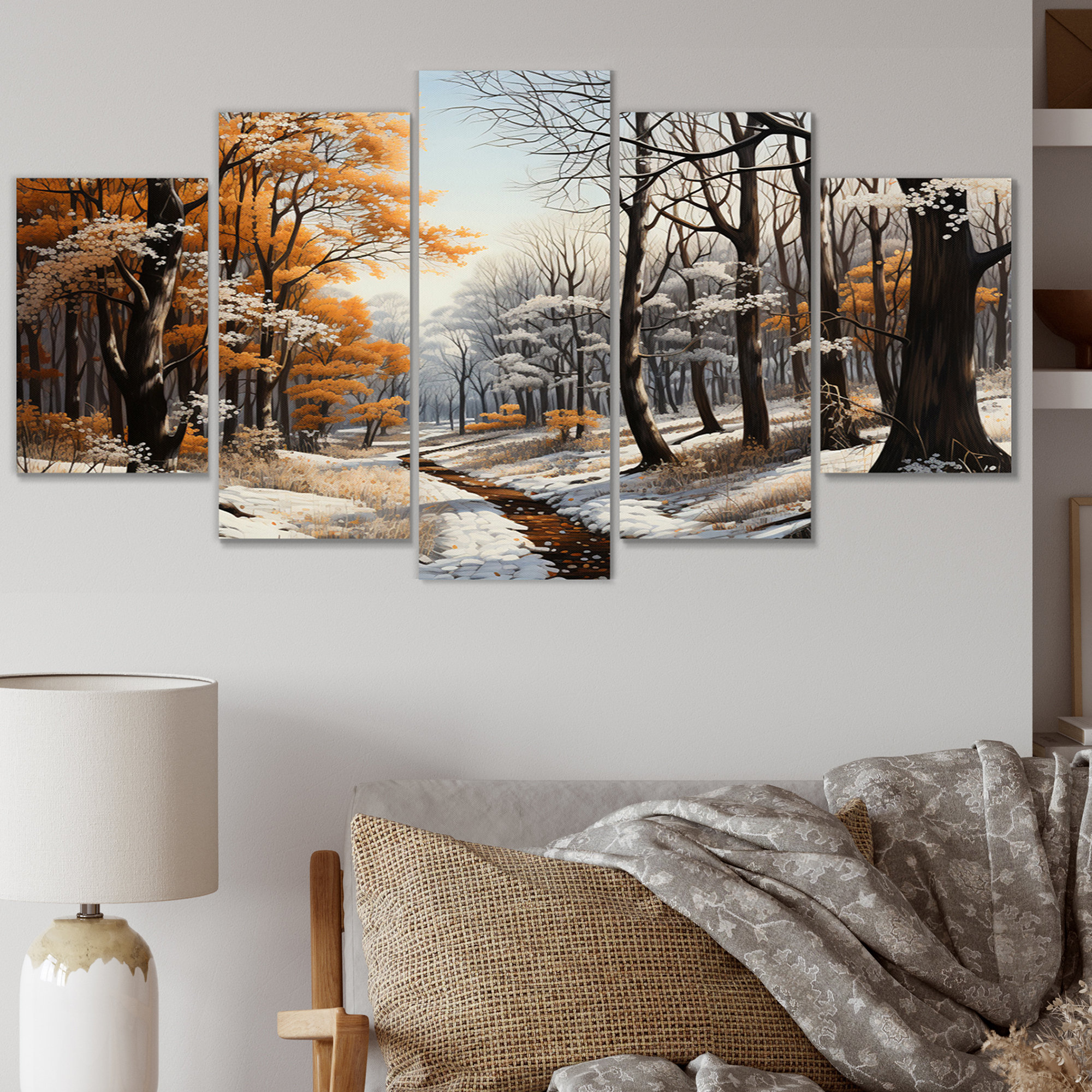Millwood Pines Forest Winter Monochrome Canopy On Canvas 5 Pieces Print ...