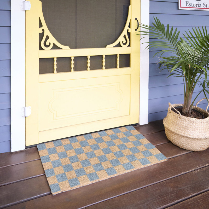 Checkerboard Blue Geometric Doormat