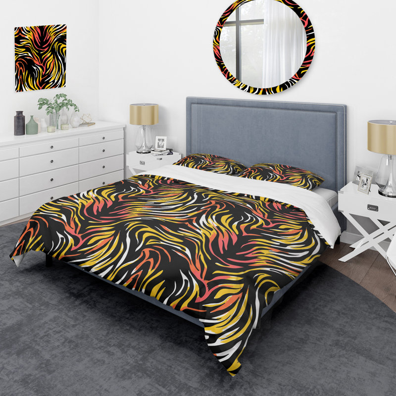 Ensemble de housse de couette en microfibre noir / jaune / orange 3 pièces