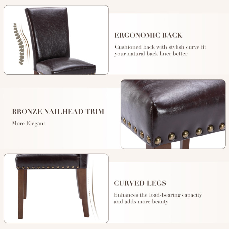 Modern Nailhead Trim Dining Chairs, Upholstered Parsons Side Chairs, Dark Brown