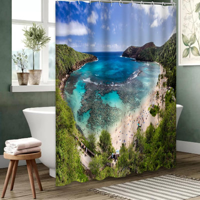 Blue Waterproof Shower Curtain Coral Reef Shower Curtain with 12 Hooks
