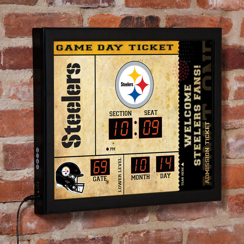 Pittsburgh Steelers Bluetooth Scoreboard Wall Clock, Sport Team Pittsburgh Steelers, Tan/Black/Yellow