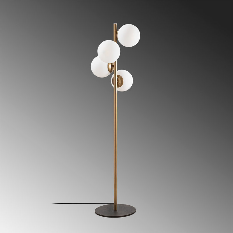 Scandinavian Floor Lamp, 51.2 inches Tall, Gold Metal Body with Glass Cap, 15 cm Cap Diameter, 15 cm Cap Height | 4 x E27 Socket (Max 40W) | Elegant Design, Perfect for Living Room & Reading Nooks, IP20 Rated
