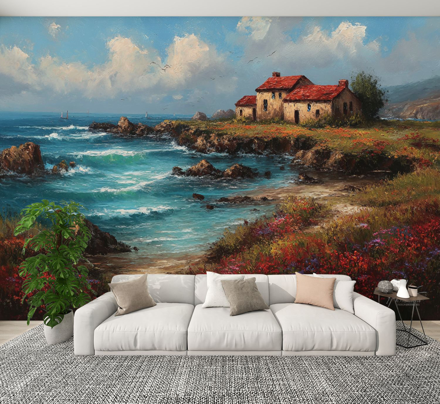 Red Barrel Studio® Peel and Stick Wallpaper Scene Coastal House Red ...