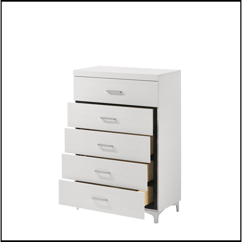 Commode blanche à 5 tiroirs avec pieds en métal