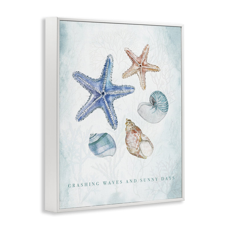 «Crashing Waves & Sunny Days», estampe numérique, design par Janet Tava, H 30 po x l 24 po, Giclée encadrée blanc bord de mer