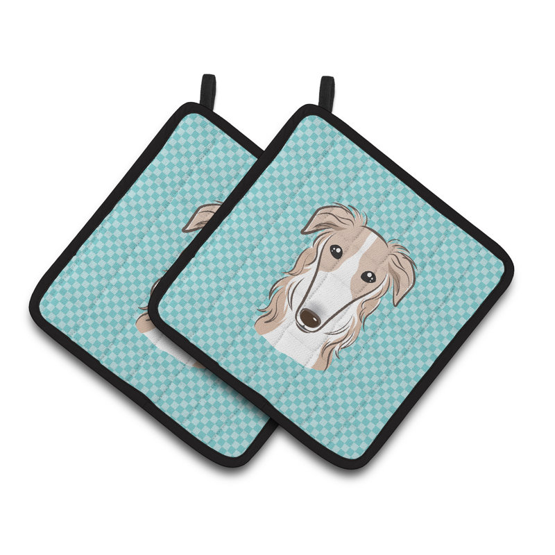 Cuisinier poignée barzoï caroline trésors Checkerboard, Bleu
