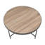 Table basse ronde à plateau en bois avec structure en métal seulement, sans chaises.