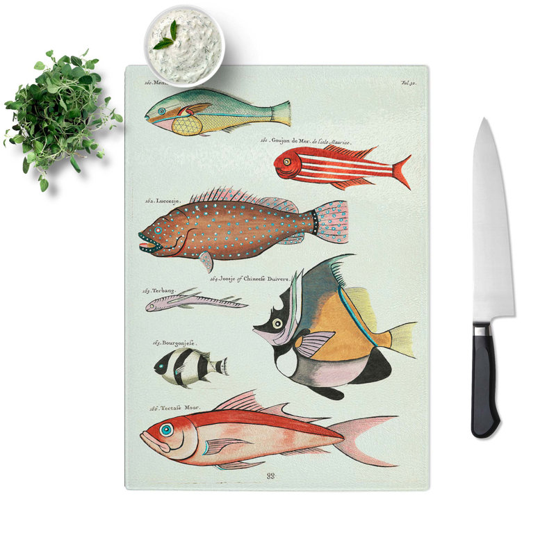 Glass East indies Fish Illustrations Fol. 30 by Louis Renard Chopping Board, 39 cm W x 28.5 cm L