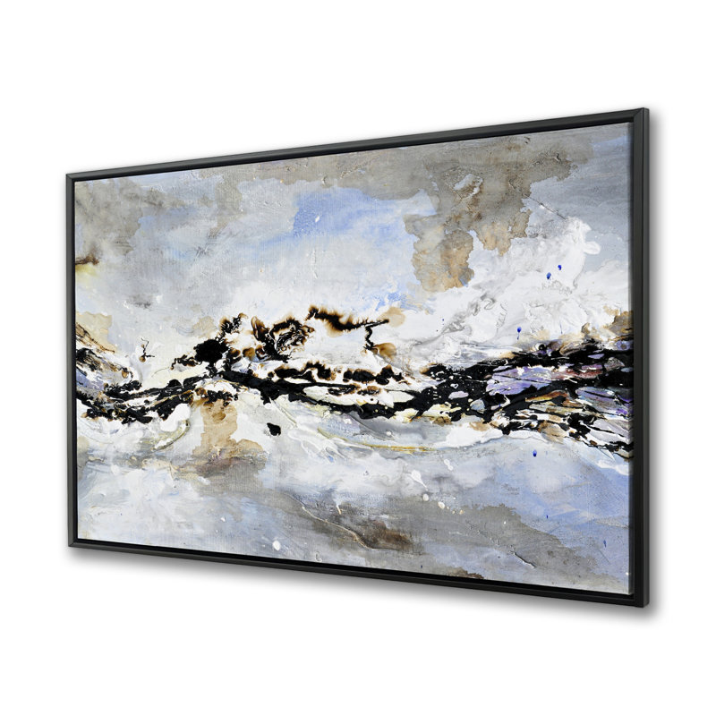 Texturized Abstract Wave - Industrial Blue Framed Canvas Art