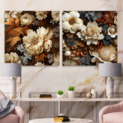 Rustic Brocade Elegance Victorian Pattern III - Floral Acrylic Wall Art Glass Set Of 2