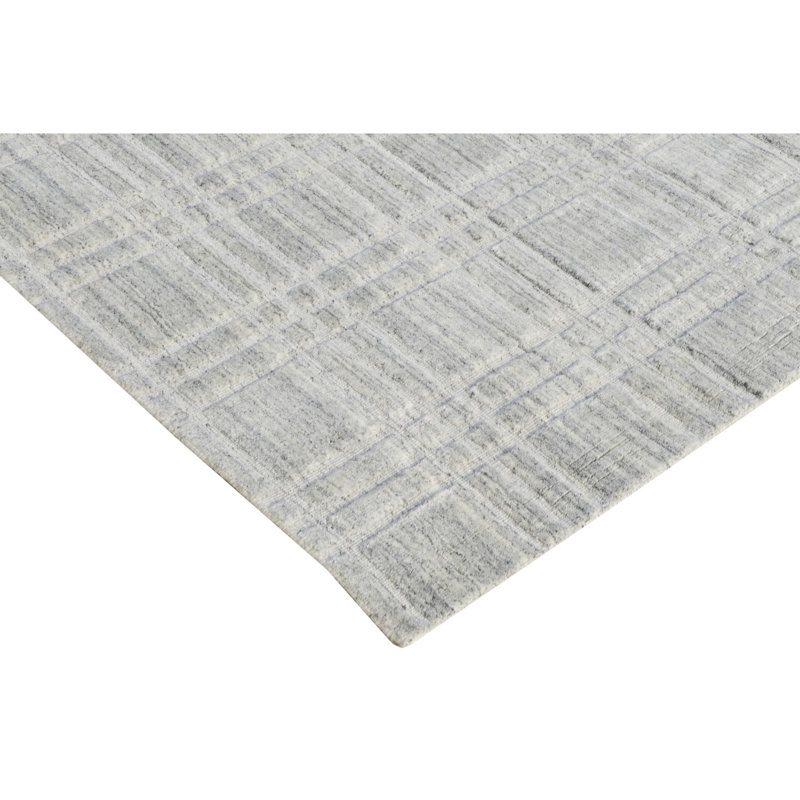 Plaid Area Rug in Silver/Beige, Rectangle 8' x 10'