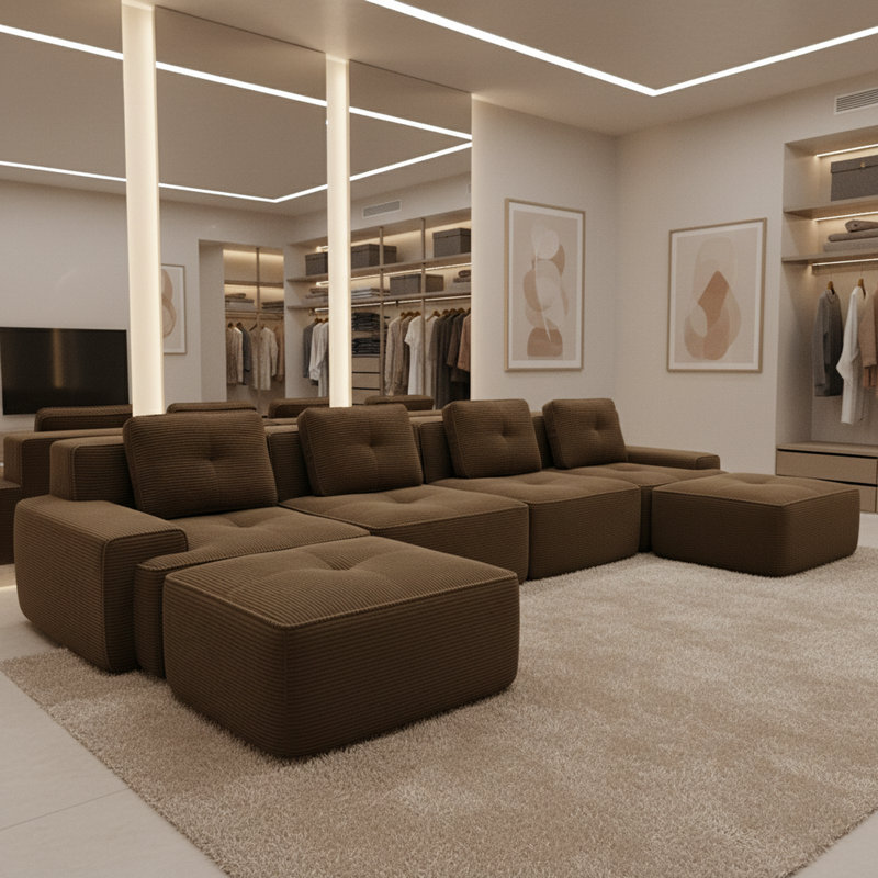 Canapé modulaire en forme de L de 153 po, canapé 4 places en velours côtelé avec assise profonde, non assemblé, brun, Brun