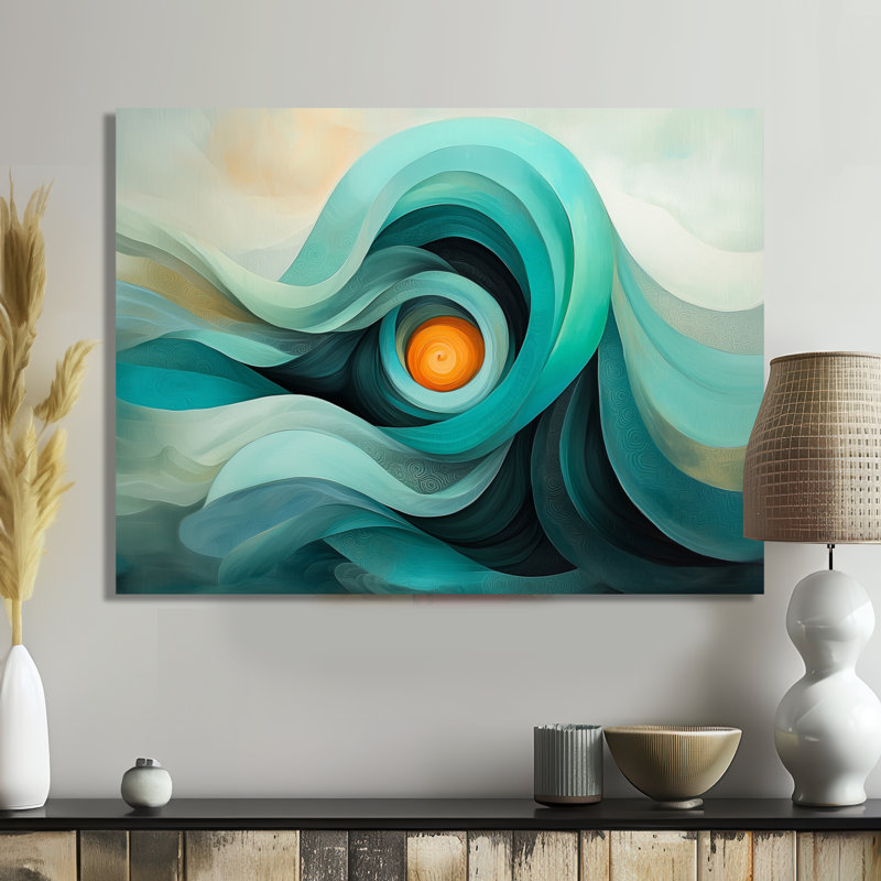 Vert et orange spirale cosmique abstraite Still Lifes III - décoration murale abstraite, H 30 po x l 40 po