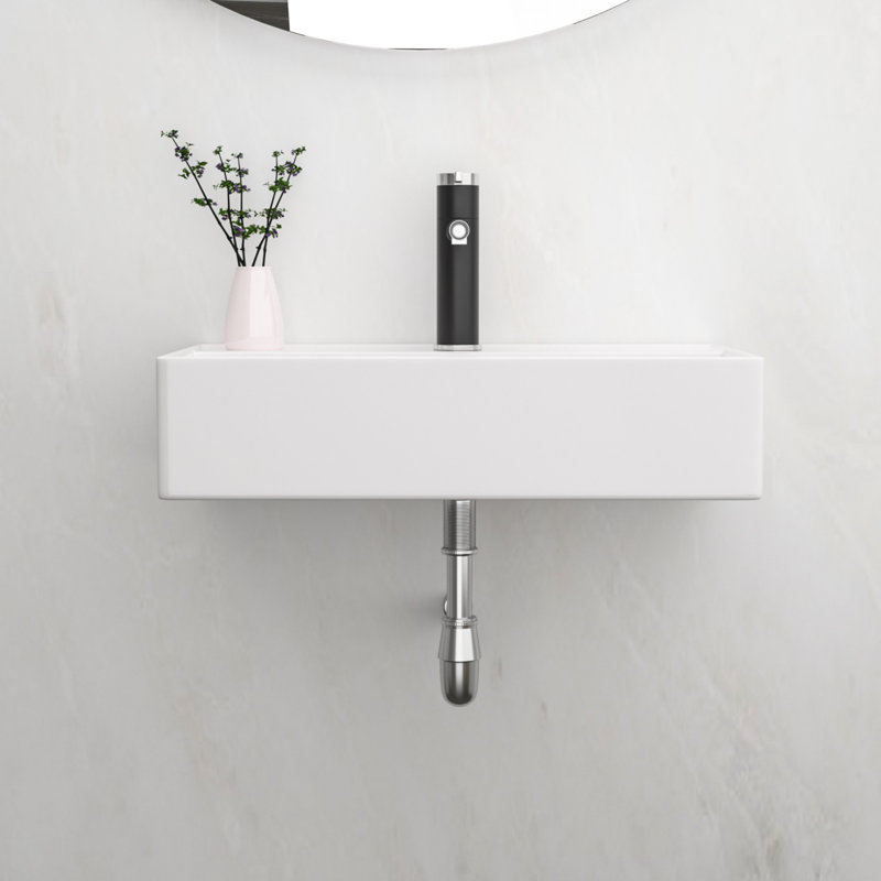 21"x12"Ceramic Rectangular Wall Mount Bathroom Sink with Single Faucet Hole