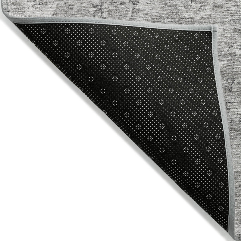 Tapis intérieur lavable damassé gris et argent 9 pi x 12 pi