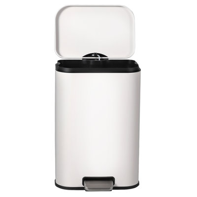12 L White Stainless Steel Trash Can with Lid Rectangular Step Garbage Can with Soft Close & Removable Inner Bucket Kitchen Waste Bin for Office, Bathroom & Living Room