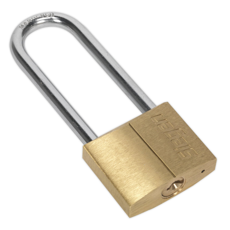 Shela Long Shackle Brass Body Padlock with Brass Cylinder, 4cm H x 3.2cm W x 1.4cm D
