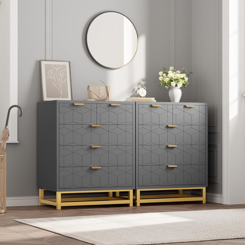 Grey 5-Drawer Dresser with Metal Legs, Modern Storage Chest for Bedroom, Entryway, Gray