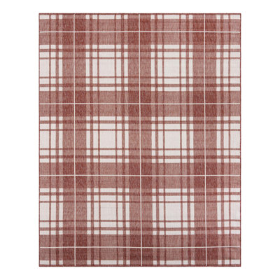 Tereon Plaid Machine Made Power Loom Polypropylene Plastic Area Rug in Red/White