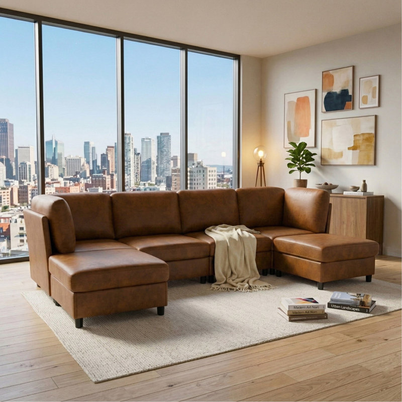Canapé d'angle moderne et modulaire en tissu librement configurable avec, 34.01" H x 124.04" W x 62.03" D