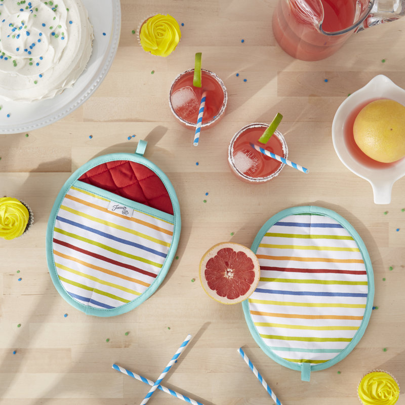 Fiesta Tropical Stripe Multicolor Cotton Pot Holder Set, 8"x10"