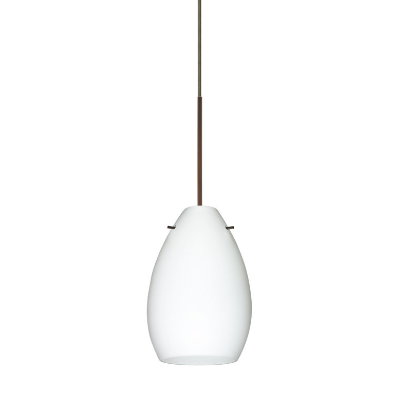 Luminaire suspendu en forme de cloche à 1 lumière Drasner, Bronze, DEL, Opale matte