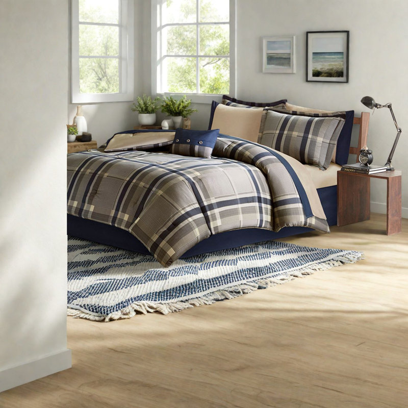 Ensemble complet de literie en polyester, ensemble de lit simple à carreaux moderne pour la maison