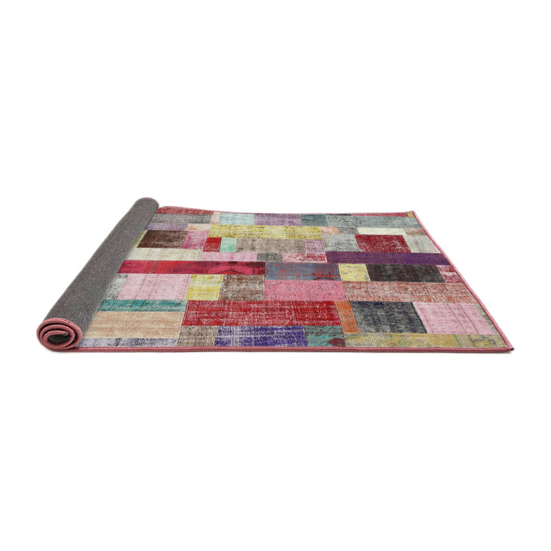 Tapis rouge/brun/bleu zone contemporaine, Rond 4 pi