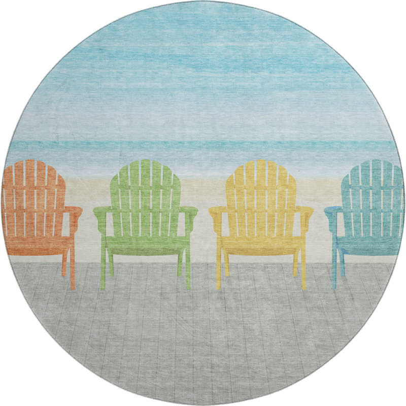 Premium Machine Washable Cerrito AMF146 Blue Rug, Round 8'