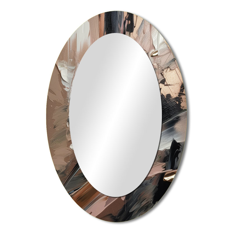 Brun et noir au-delà des limites II - grand miroir mural ovale sur métal, 36 po x 24 po