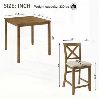 Ensemble de table de salle à manger 5 pièces, table carrée en bois avec 4 chaises rembourrées, parfaite pour les petits espaces et les repas confortables