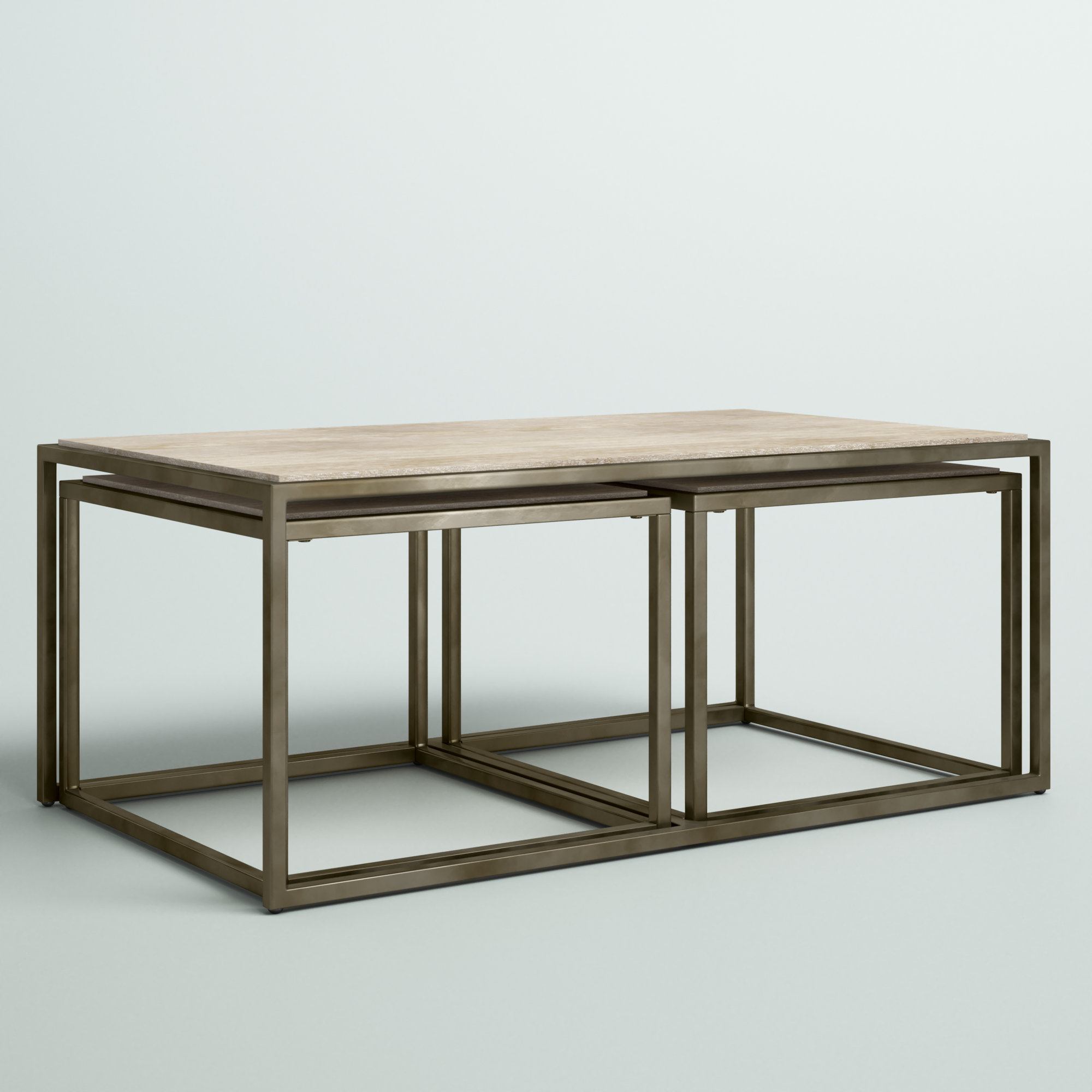 Gray 3 Piece Industrial Floral Mirrored Nesting Table Set main image 1