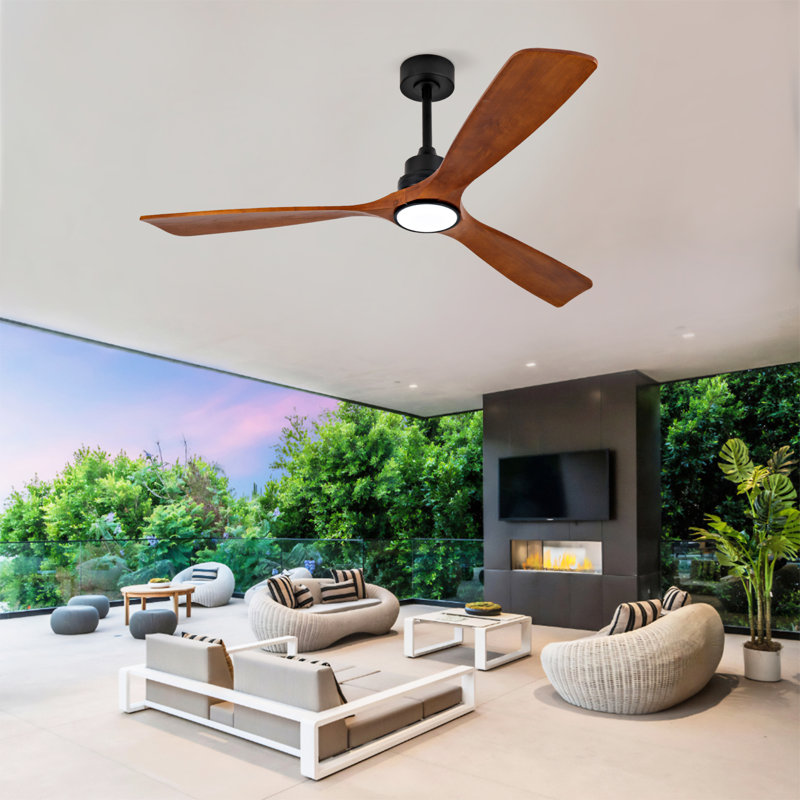 Nouveau ventilateur de plafond de 60 pouces avec moteur à courant continu réversible à télécommande de 3 pales en bois massif de 18 W pour la maison